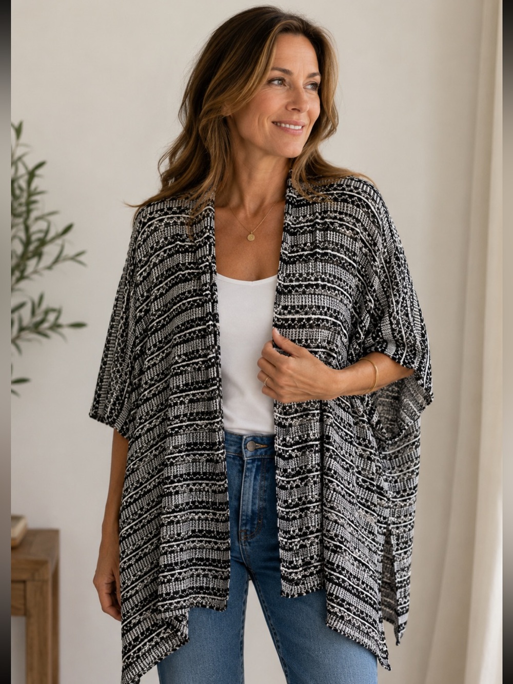 Hollister Black & White Open-Weave Striped Sweater